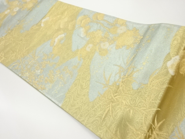 JAPANESE KIMONO / VINTAGE FUKURO OBI / WOVEN AUTUMN FLOWERS & STREAM